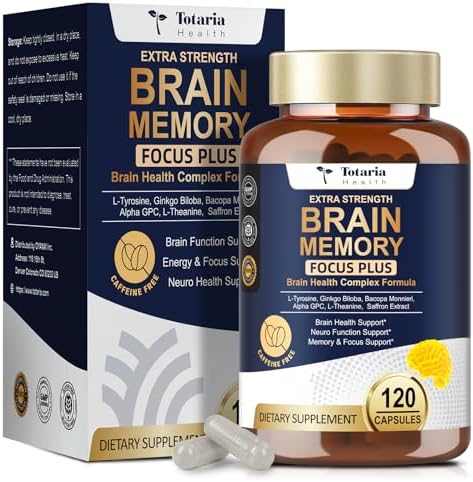Suplementos Totara para la Memoria y Concentración丨Energía Sin Cafeína con L-Tirosina, Alpha GPC, Ginkgo Biloba, Bacopa Monnieri, Azafrán – Sin - imagen 1