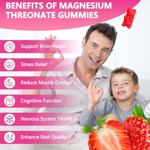 Gomitas de Magnesio Treonato, Suplemento de Magnesio, Sabor Fresa, 60 Gomitas, 250mg de Magnesio por Gomita, Salud Muscular y Nerviosa, Alivio del - imagen 3