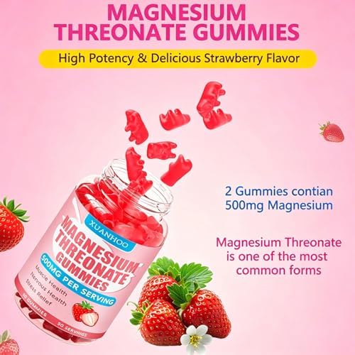 Gomitas de Magnesio Treonato, Suplemento de Magnesio, Sabor Fresa, 60 Gomitas, 250mg de Magnesio por Gomita, Salud Muscular y Nerviosa, Alivio del - imagen 5