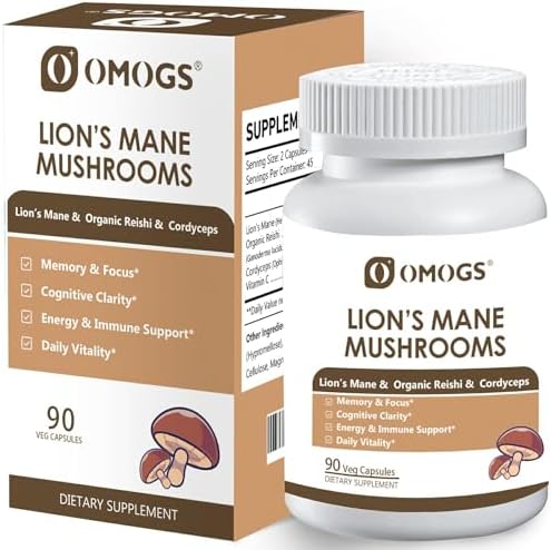 Suplemento en Cápsulas OMOGS Complejo de Hongos 10:1, Melena de León con Cordyceps y Reishi, para Salud Cerebral, Memoria, Enfoque y Sistema - imagen 1