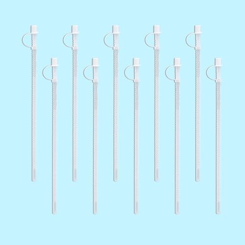Popotes Flexibles Corrugados de 11” con Tapas (Paquete de 10) – Popotes Reutilizables Sin BPA para Tazas de 32 oz – Hecho en EE. UU. - imagen 2