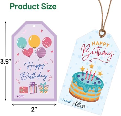 Etiquetas de Regalo de Cumpleaños Fancy Land 60 Pcs Coloridas Etiquetas Colgantes con Cuerdas 2 x 3.5 para Celebrar Fiestas - imagen 2