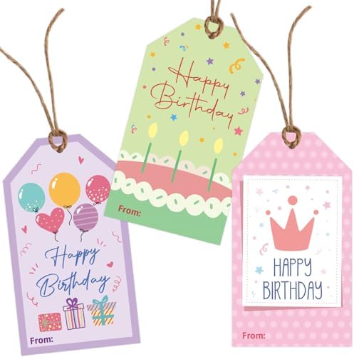 Etiquetas de Regalo de Cumpleaños Fancy Land 60 Pcs Coloridas Etiquetas Colgantes con Cuerdas 2 x 3.5 para Celebrar Fiestas - imagen 5