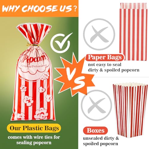Bolsas de Palomitas MAQIHAN 100 Piezas - Bolsas Plásticas para Servir con Cierre, Ideal para Fiestas, Halloween, Navidad y Noche de Película - imagen 2