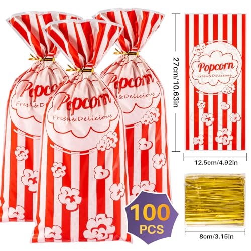 Bolsas de Palomitas MAQIHAN 100 Piezas - Bolsas Plásticas para Servir con Cierre, Ideal para Fiestas, Halloween, Navidad y Noche de Película - imagen 3