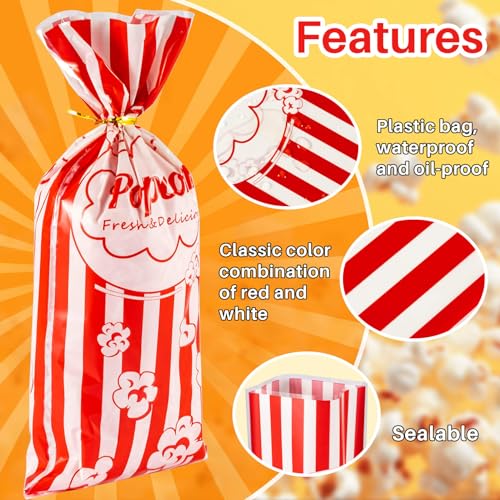 Bolsas de Palomitas MAQIHAN 100 Piezas - Bolsas Plásticas para Servir con Cierre, Ideal para Fiestas, Halloween, Navidad y Noche de Película - imagen 4