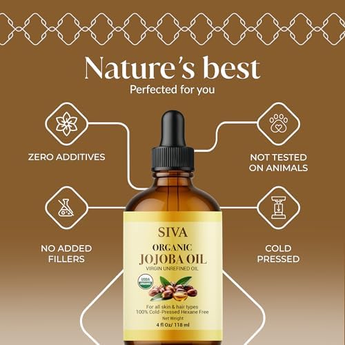 Aceite Orgánico de Jojoba Siva 4oz (118ml) Premium Prensado en Frío 100% Natural con Gotero para Cuidado Facial, Masaje Corporal y Cuidado del Cabello - imagen 2