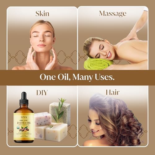 Aceite Orgánico de Jojoba Siva 4oz (118ml) Premium Prensado en Frío 100% Natural con Gotero para Cuidado Facial, Masaje Corporal y Cuidado del Cabello - imagen 5