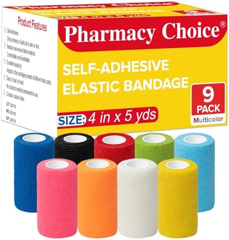 Venda de 9 Rollos de Venda Cohesiva Autoadhesiva Pharmacy Choice, 4 x 5 Yards, Cinta Atlética Colorida, Venda para Tobillo, Venda para Mascotas - imagen 1