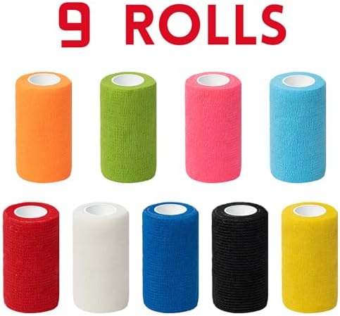 Venda de 9 Rollos de Venda Cohesiva Autoadhesiva Pharmacy Choice, 4 x 5 Yards, Cinta Atlética Colorida, Venda para Tobillo, Venda para Mascotas - imagen 2