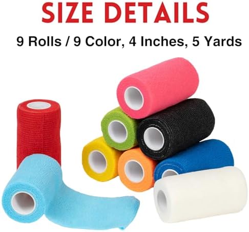 Venda de 9 Rollos de Venda Cohesiva Autoadhesiva Pharmacy Choice, 4 x 5 Yards, Cinta Atlética Colorida, Venda para Tobillo, Venda para Mascotas - imagen 8