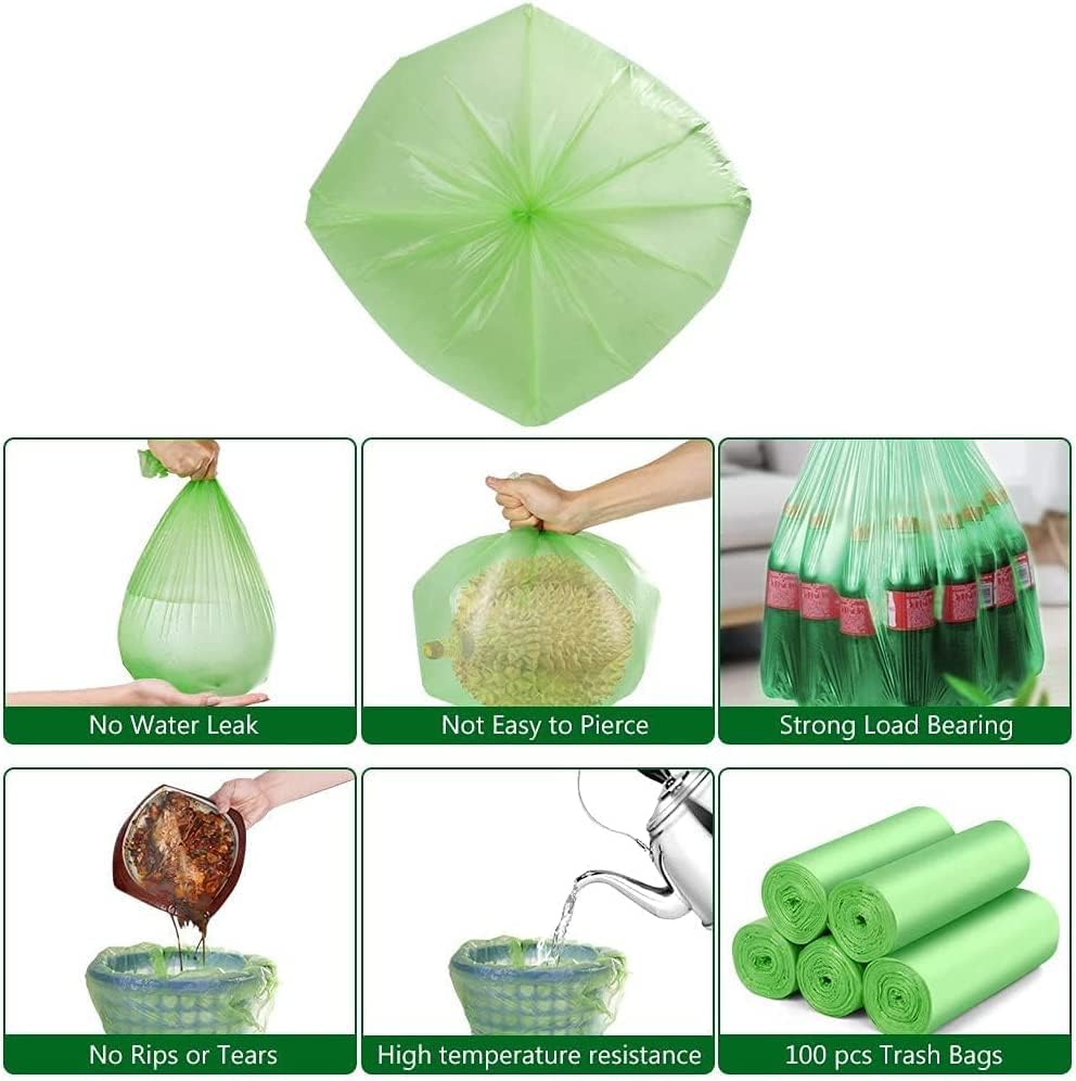 Bolsas de Basura Pequeñas Biodegradables de 4-6 Galones, 20 Litros, Resistentes al Desgarro y Fugas, 100 Piezas, Color Verde - imagen 6