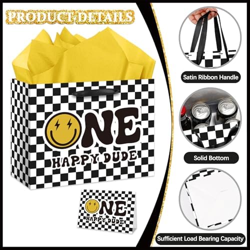 Bolsa de Regalo de Cumpleaños One Happy Dude con Papel de Seda y Tarjeta de Felicitación, Regalos para Niño de 1 Año, Decoraciones para Fiesta de r - imagen 3