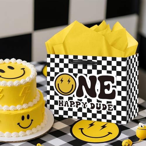 Bolsa de Regalo de Cumpleaños One Happy Dude con Papel de Seda y Tarjeta de Felicitación, Regalos para Niño de 1 Año, Decoraciones para Fiesta de r - imagen 5
