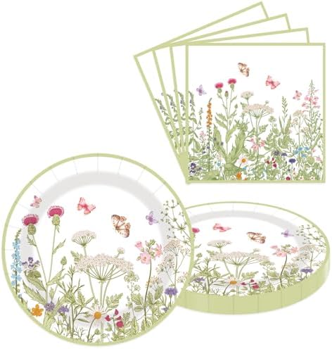40 Piezas de Platos y Servilletas Desechables de Papel con Flores de Primavera, 20 Platos de Postre de 9 Pulgadas y 20 Servilletas para Decoraciones - imagen 1