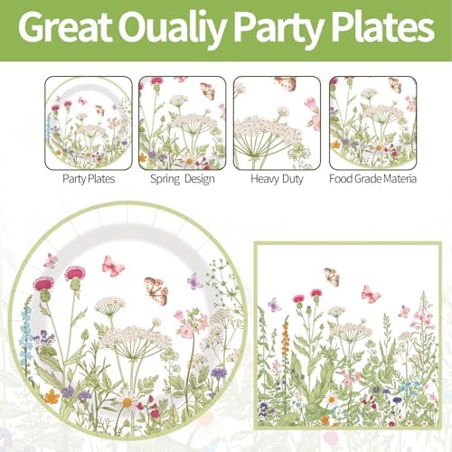 40 Piezas de Platos y Servilletas Desechables de Papel con Flores de Primavera, 20 Platos de Postre de 9 Pulgadas y 20 Servilletas para Decoraciones - imagen 3