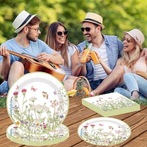 40 Piezas de Platos y Servilletas Desechables de Papel con Flores de Primavera, 20 Platos de Postre de 9 Pulgadas y 20 Servilletas para Decoraciones - imagen 4