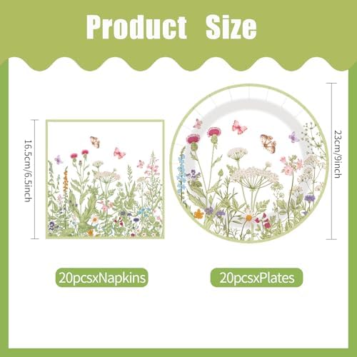 40 Piezas de Platos y Servilletas Desechables de Papel con Flores de Primavera, 20 Platos de Postre de 9 Pulgadas y 20 Servilletas para Decoraciones - imagen 5