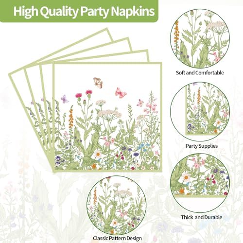 40 Piezas de Platos y Servilletas Desechables de Papel con Flores de Primavera, 20 Platos de Postre de 9 Pulgadas y 20 Servilletas para Decoraciones - imagen 7