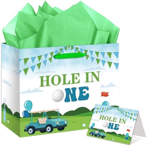 Bolsa de Regalo Hole in One para Cumpleaños, Decoraciones de Golf, Bolsa Grande con Papel de Seda y Tarjeta para Fiestas de 1er Cumpleaños y Baby - imagen 1