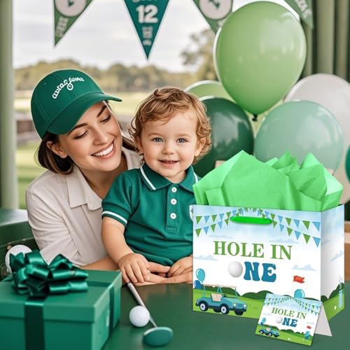 Bolsa de Regalo Hole in One para Cumpleaños, Decoraciones de Golf, Bolsa Grande con Papel de Seda y Tarjeta para Fiestas de 1er Cumpleaños y Baby - imagen 2