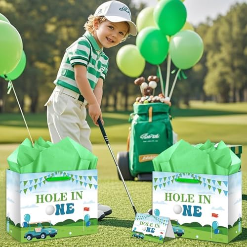 Bolsa de Regalo Hole in One para Cumpleaños, Decoraciones de Golf, Bolsa Grande con Papel de Seda y Tarjeta para Fiestas de 1er Cumpleaños y Baby - imagen 3