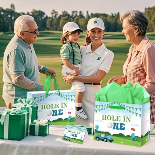 Bolsa de Regalo Hole in One para Cumpleaños, Decoraciones de Golf, Bolsa Grande con Papel de Seda y Tarjeta para Fiestas de 1er Cumpleaños y Baby - imagen 4