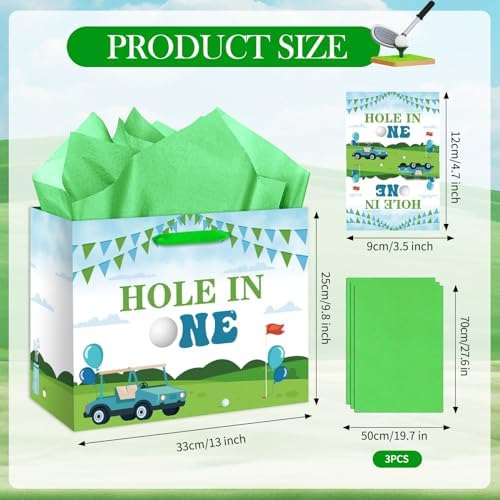 Bolsa de Regalo Hole in One para Cumpleaños, Decoraciones de Golf, Bolsa Grande con Papel de Seda y Tarjeta para Fiestas de 1er Cumpleaños y Baby - imagen 6