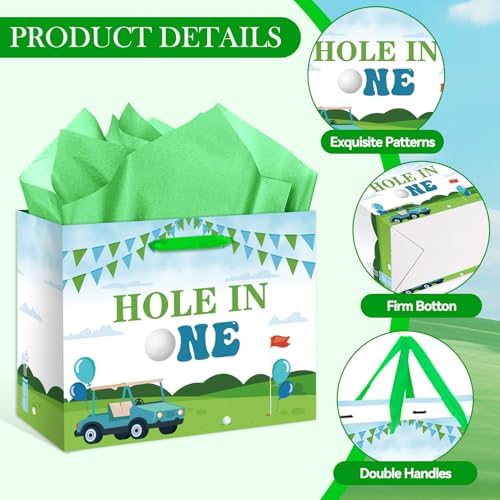 Bolsa de Regalo Hole in One para Cumpleaños, Decoraciones de Golf, Bolsa Grande con Papel de Seda y Tarjeta para Fiestas de 1er Cumpleaños y Baby - imagen 7