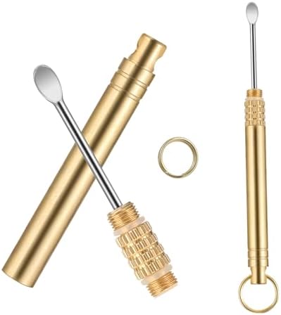 Juego de 2 Herramientas para Remover Cerumen, Cucharilla de Cobre Plegable, Limpiador de Oídos Portátil con Anillo, Color Dorado - imagen 1