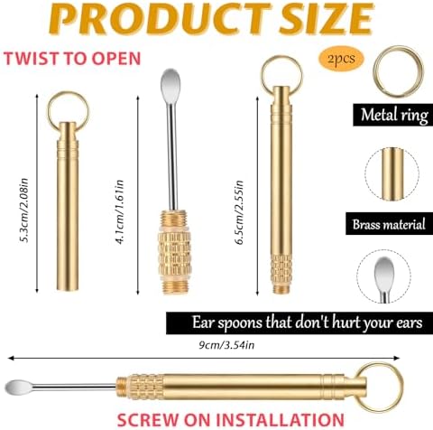 Juego de 2 Herramientas para Remover Cerumen, Cucharilla de Cobre Plegable, Limpiador de Oídos Portátil con Anillo, Color Dorado - imagen 2