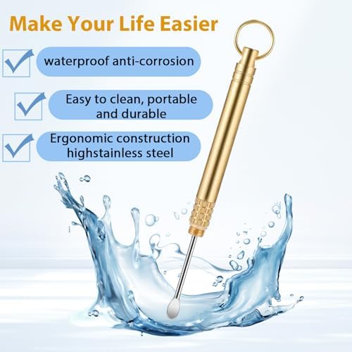 Juego de 2 Herramientas para Remover Cerumen, Cucharilla de Cobre Plegable, Limpiador de Oídos Portátil con Anillo, Color Dorado - imagen 3