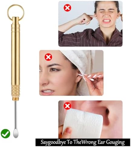 Juego de 2 Herramientas para Remover Cerumen, Cucharilla de Cobre Plegable, Limpiador de Oídos Portátil con Anillo, Color Dorado - imagen 6