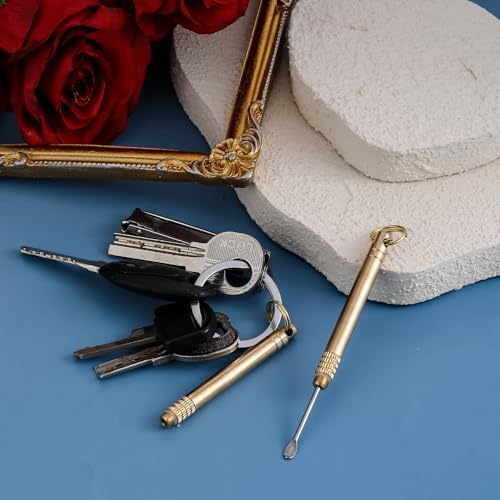 Juego de 2 Herramientas para Remover Cerumen, Cucharilla de Cobre Plegable, Limpiador de Oídos Portátil con Anillo, Color Dorado - imagen 7