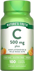 Vitamina C de Nature's Truth con Rosa Mosqueta y Bioflavonoides | 500mg | 100 Tabletas | Vegano, Sin OGM y Sin Gluten - imagen 1