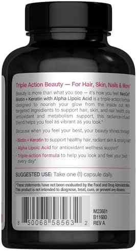 Complejo de Biotina NeoCell para Cabello, Piel y Uñas | 90 Cápsulas | Con Péptidos de Queratina Bioactiva y Ácido Alfa Lipoico | Fórmula Infundida - imagen 3