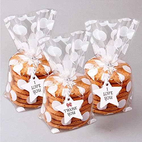 Bolsitas de Celofán JOERSH 200 Piezas, 5x8 Pulgadas Transparentes con Fondo, Puntos Blancos para Galletas, Dulces, Fiestas, Incluye 200 Cintas - imagen 1