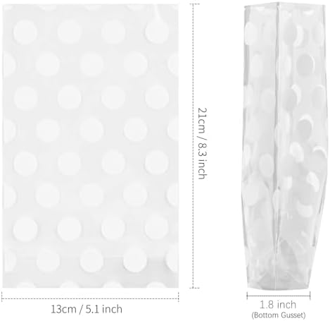 Bolsitas de Celofán JOERSH 200 Piezas, 5x8 Pulgadas Transparentes con Fondo, Puntos Blancos para Galletas, Dulces, Fiestas, Incluye 200 Cintas - imagen 2