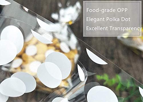 Bolsitas de Celofán JOERSH 200 Piezas, 5x8 Pulgadas Transparentes con Fondo, Puntos Blancos para Galletas, Dulces, Fiestas, Incluye 200 Cintas - imagen 3