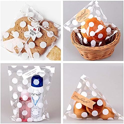 Bolsitas de Celofán JOERSH 200 Piezas, 5x8 Pulgadas Transparentes con Fondo, Puntos Blancos para Galletas, Dulces, Fiestas, Incluye 200 Cintas - imagen 4