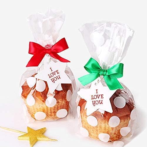 Bolsitas de Celofán JOERSH 200 Piezas, 5x8 Pulgadas Transparentes con Fondo, Puntos Blancos para Galletas, Dulces, Fiestas, Incluye 200 Cintas - imagen 5