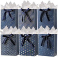 Paquete de 6 bolsas de regalo Enfoldia de 9 en azul marino con asas y papel de seda dorado para hombres, cumpleaños, Día del Padre, graduaciones y - imagen 1