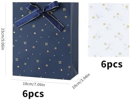 Paquete de 6 bolsas de regalo Enfoldia de 9 en azul marino con asas y papel de seda dorado para hombres, cumpleaños, Día del Padre, graduaciones y - imagen 2