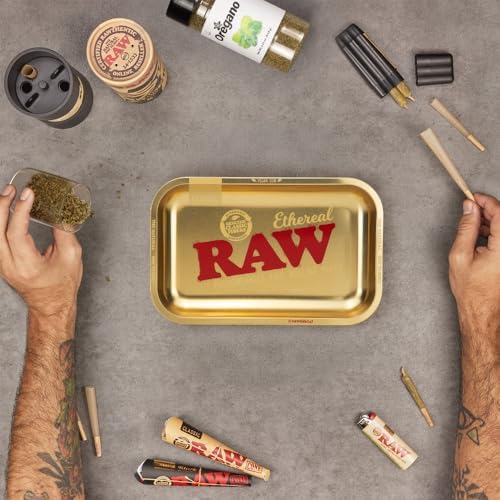 Bandeja de Rolling RAW Ethereal Pequeña – Elegante Bandeja para Cigarrillos - Edición Limitada Acabado Dorado – 11” x 7” - imagen 4