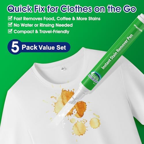 PIXIEWINK Bolígrafos Quitamanchas para Ropa, Paquete de 5 – Pluma Quitamanchas Instantánea para Viajes, Ideal para Comida, Café, Vino, Maquillaje, - imagen 2