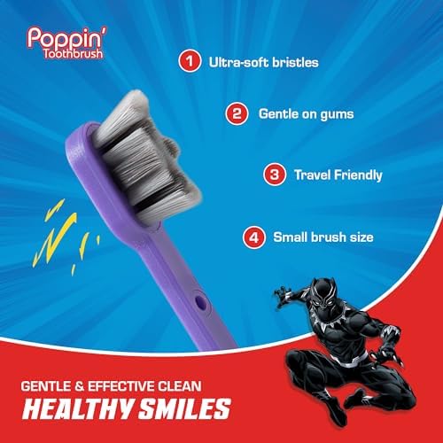 Cepillo de Dientes Brush Buddies Marvel Black Panther para Niños, Cerdas Suaves, Mango Antideslizante, Ideal para Viajes, Cuidado Oral para 2 Años en - imagen 5