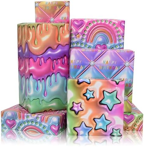 Papel de Regalo Efecto 3D Dtiafu para Cumpleaños y Fiestas - 8 Hojas con Diseño Estereoscópico - 20 x 28 Pulgadas Cada Hoja - imagen 1