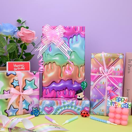 Papel de Regalo Efecto 3D Dtiafu para Cumpleaños y Fiestas - 8 Hojas con Diseño Estereoscópico - 20 x 28 Pulgadas Cada Hoja - imagen 2