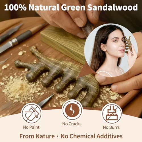 Peine de Masaje KOVINNA de Madera de Sándalo Verde 4 en 1 y Herramienta Gua Sha para Cuero Cabelludo, Cara y Cuerpo – Regalo de Lujo para Mujeres, - imagen 5