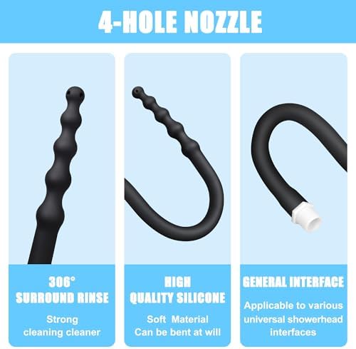 Boquillas de Enema de Ducha, 4 Orificios de Spray de Agua, Boquillas de Silicona Cómodas y Reutilizables para Hombres y Mujeres, Color Negro - imagen 4